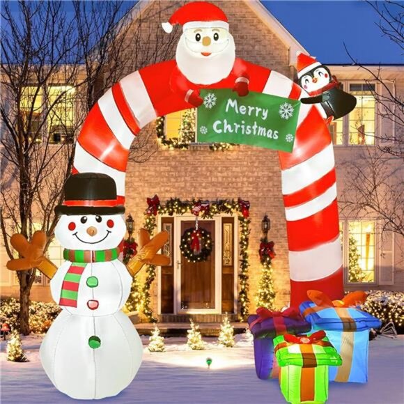 Amazon.com: OurWarm 8FT Christmas Inflatables Candy Cane  8FT Christmas Inflatables Candy Cane Archway, Santa Penguin and Snowman